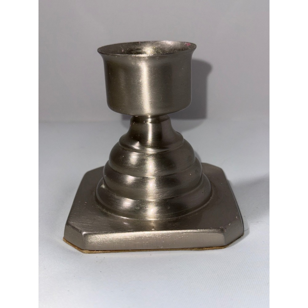 Baldwin Silver Tone Brass Candlestick Holder Square Base Stepped Pedestal 3 inch